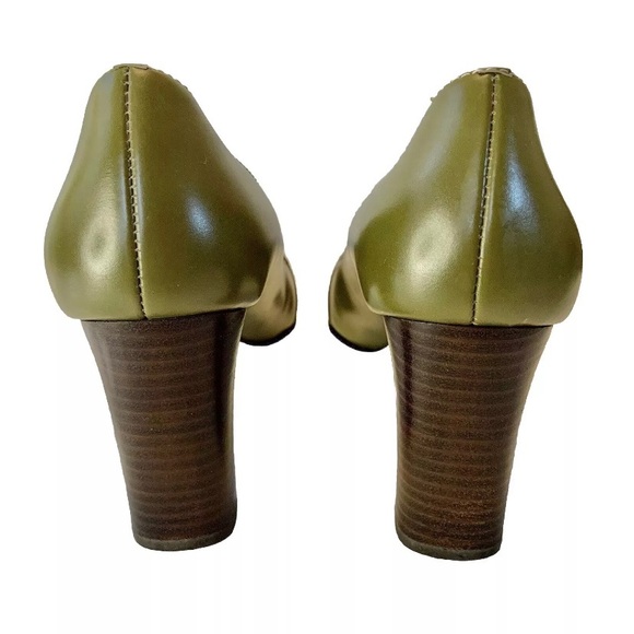 Anne Klein Maworkout Green Leather Wooden Heels Size 8M - Picture 4 of 16